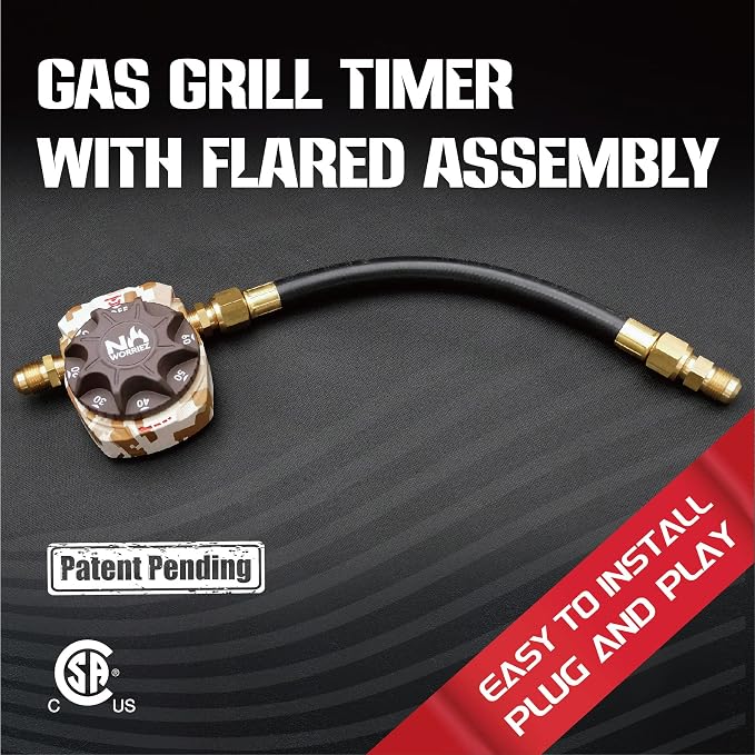 NO WORRIEZ Safety Auto Shut-Off Gas Timer for Propane & Natural Gas | Outdoor Grill, Fire Pit, Pizza Oven | – 100,000 BTU w/ 1/2" Flared Connector & Hose & Flare Male Adapter, Patent Pending | 100,000 BTU, Fits Outdoor Grill, Fire Pit, Pizza Oven, BBQ,...