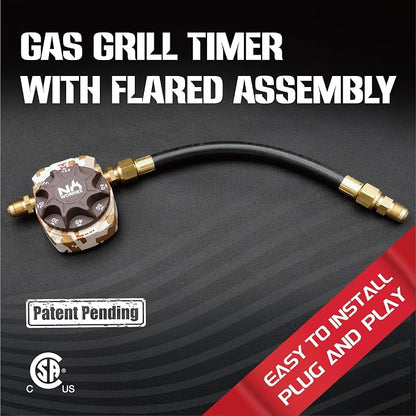 NO WORRIEZ Safety Auto Shut-Off Gas Timer for Propane & Natural Gas | Outdoor Grill, Fire Pit, Pizza Oven | – 100,000 BTU w/ 1/2" Flared Connector & Hose & Flare Male Adapter, Patent Pending | 100,000 BTU, Fits Outdoor Grill, Fire Pit, Pizza Oven, BBQ,...