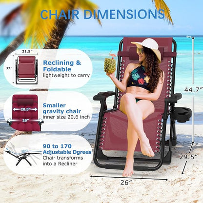 Slendor Zero Gravity Chair, Recliner Lounge Chairs with Cushion, Wine Red | Reclining Lounge Chair, Folding Anti Gravity Chairs w/Upgraded Lock, Removable Upgraded&Headrest, 440lbs, for Indoor Outdoor