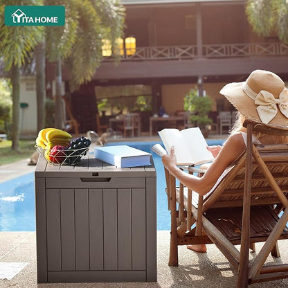 YITAHOME 30 Gallon Deck Box Outdoor Storage Box, Waterproof Resin Package Delivery and Storage Box with Lockable Lid for Patio Furniture Cushions, Pool Accessories, Garden Tools, Brown