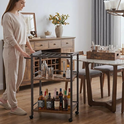3-Tier Rolling Bar Cart with Removable Tray for Home Kitchen | Rolling Wheels with Handle, 3-Tier Storage, Removable Serving Tray, Sturdy Frame, Multi-Purpose for Kitchen & Bar Use