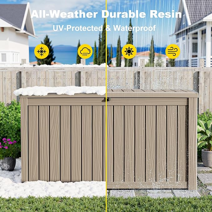 ROJIK Outdoor Storage Housing Deck Box-Waterproof Patio Furniture,Garden Tools,Cushions,Pool Accessories Storage Waterproof Resin Box with Capacity (200 Gal & Grey)