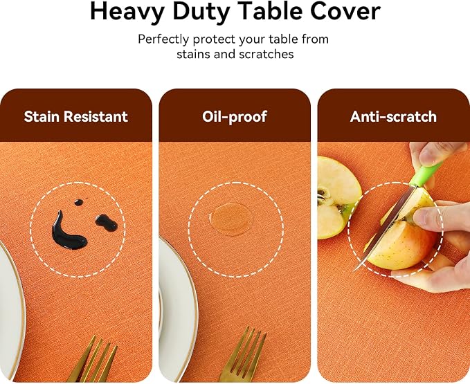 Romanstile Halloween 100% Waterproof PVC Tablecloth, Rectangle Oil Spill Proof Stain Resistant Vinyl Table Cloth, Wipe Clean Plastic Table Covers for Kitchen/Dining/Parties - 54 x 78 Inch, Orange