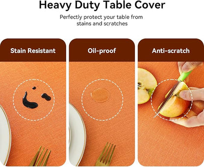 Romanstile Halloween 100% Waterproof PVC Tablecloth, Rectangle Oil Spill Proof Stain Resistant Vinyl Table Cloth, Wipe Clean Plastic Table Covers for Kitchen/Dining/Parties - 60 x 84 Inch, Orange