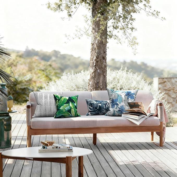 LVTXIII 2 Pack Outdoor Throw Pillow Covers for Patio Furniture, 16x16 Inch Square Pillow Case, Water-Repellent Cushion Covers for Garden, Porch, Sofa, Hanalei Lagoon