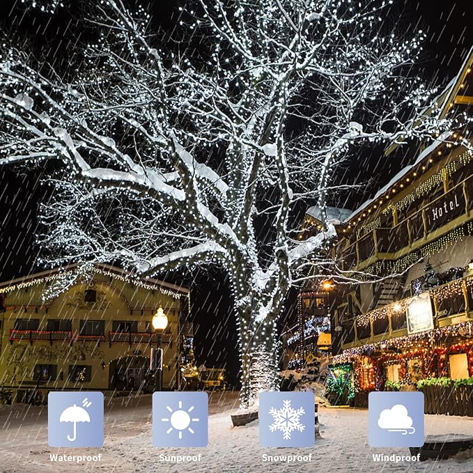 JMEXSUSS 200 LED White Christmas Lights Outdoor, 66ft String Lights Plug in | Connectable, 8 Modes, Waterproof, Indoor Outdoor Use, Green Wire Christmas Lights for Tree Wedding Party Bedroom Xmas Decor