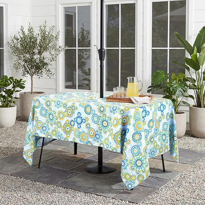 Poise3EHome 60X84 Outdoor Tablecloth with Umbrella Hole and Zipper, Spillproof Rectangle Patio Table Cloth for Camping, Picnic, Afternoon Tea, BBQ, Floral