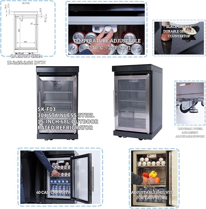 82" Natural Gas Outdoor Kitchen Island - 43-Inch 6-Burner 85,000 BTU Deluxe Stainless Steel Grill Wine Cooler Compact Refrigerator Rotisserie Granite Countertops/Sink,Black