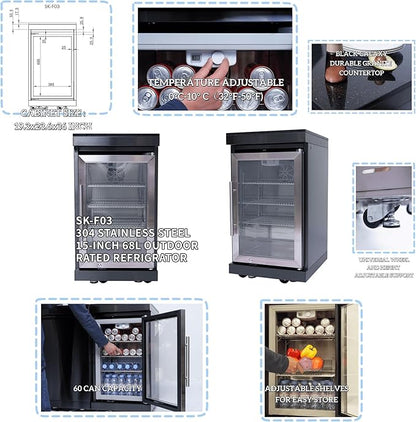 82" Natural Gas Outdoor Kitchen Island - 43-Inch 6-Burner 85,000 BTU Deluxe Stainless Steel Grill Wine Cooler Compact Refrigerator Rotisserie Granite Countertops/Sink,Black