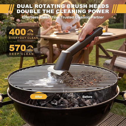 Electric Grill Brush, Cordless Rechargeable Grill Cleaner with LED Light & Water Spray, BBQ Cleaning Brush with 2 Speeds, 304 Stainless Steel Heat Resistant Grill Brush for Outdoor Camping & Grilling
