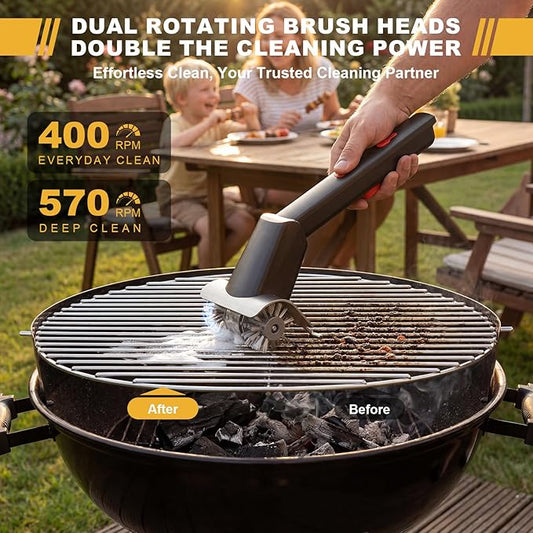 Electric Grill Brush, Cordless Rechargeable Grill Cleaner with LED Light & Water Spray, BBQ Cleaning Brush with 2 Speeds, 304 Stainless Steel Heat Resistant Grill Brush for Outdoor Camping & Grilling
