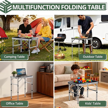 EYPINS Folding Camping Table Portable - Aluminum 22.8'' Lx15.7'' W,3 Height Adjustable Small Camping Table, Lightweight,Waterproof Outdoor Folding Table with Carry Handle for Picnic, Cooking,BBQ,Beach