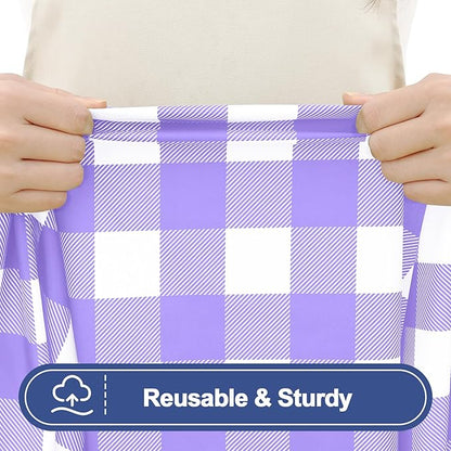 Smiry Picnic Table Cloth 2 Pack, Waterproof Elastic Fitted Tablecloths for 6FT Rectangle Tables, Washable Polyester Buffalo Plaid Tablecloth for Camping, Dining & Outdoor (Purple & White, 30" x 72")