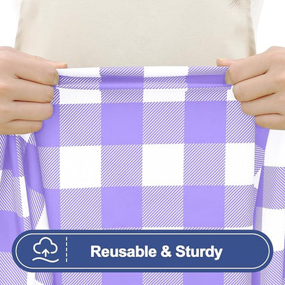 Smiry Picnic Table Cover with Bench Covers, Waterproof Elastic Fitted Tablecloths for 8 Foot Rectangle Tables, Washable Buffalo Plaid Tablecloth for Camping, Outdoor (Purple & White, 30"x96")