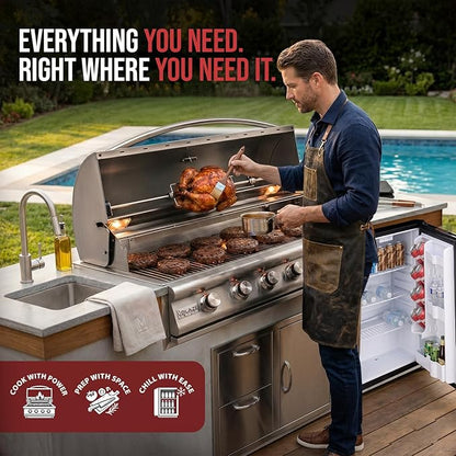 BLAZE BBQ Outdoor Package of 40” LTE Built-in Gas Grill, LTE Built-In Double Side Burner, 32” Door & Two Drawers Combo, 20” Refrigerator and Accessories (Grill Cover, Fridge Trim, and Rotisserie Kit)