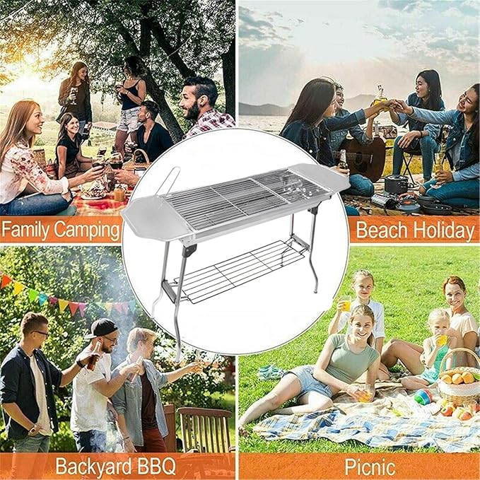 HTTMT- Outdoor Campling Refined Stable Version-2.0 Iron Portable Folding Barbecue Charcoal Grill Stove Shish Kebab Stainless Steel BBQ Patio Fold Large [P/N: ET-COOK003-SR]