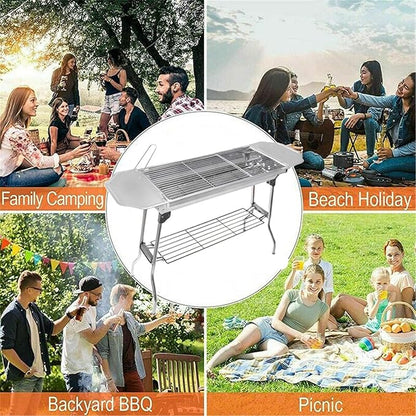 HTTMT- Outdoor Campling Refined Stable Version-2.0 Iron Portable Folding Barbecue Charcoal Grill Stove Shish Kebab Stainless Steel BBQ Patio Fold Large [P/N: ET-COOK003-SR]