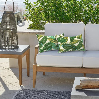 LVTXIII 2 Pack Outdoor Lumbar Pillow Covers 12x20 Inch with Piping, Water-Repellent Back Cushion Covers ONLY for Patio Furniture, Sofa, Garden Bench, Lush Leaf Jungle
