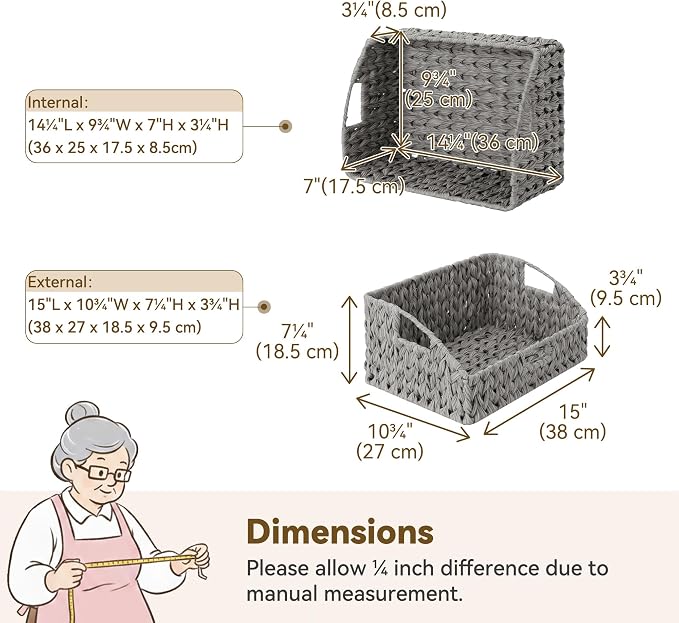 GRANNY SAYS Wicker Storage Basket for Shelves, Large Wicker Baskets with Handles, Trapezoid Woven Basket for Storage, Decorative Baskets for Gifts Empty, Gray