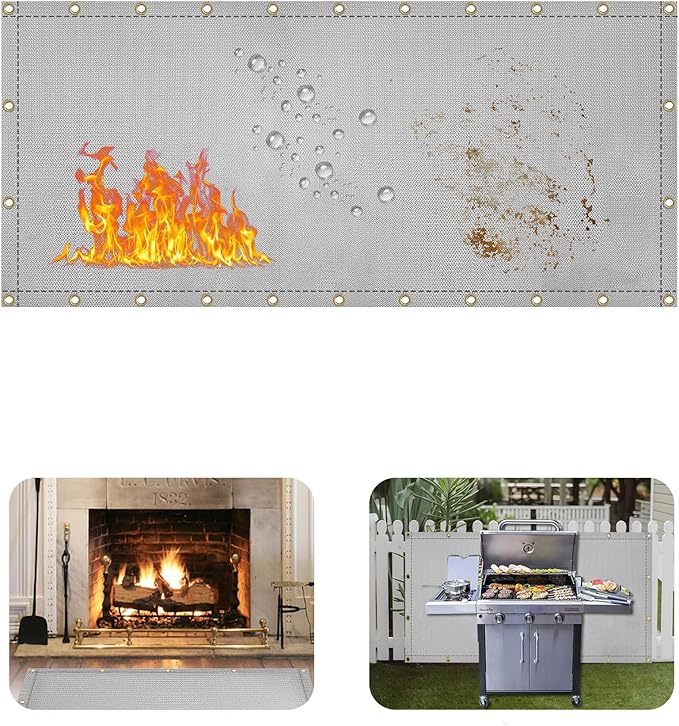 Heat Shield Behind Grill Grey Fireproof Cover and Screen Protect Deck Railing from Grill Heat Shield for Wood Stove, 3’x10’ Wall Protector for Fridge Waterproof BBQ Mat UV Resistant Privacy Screen