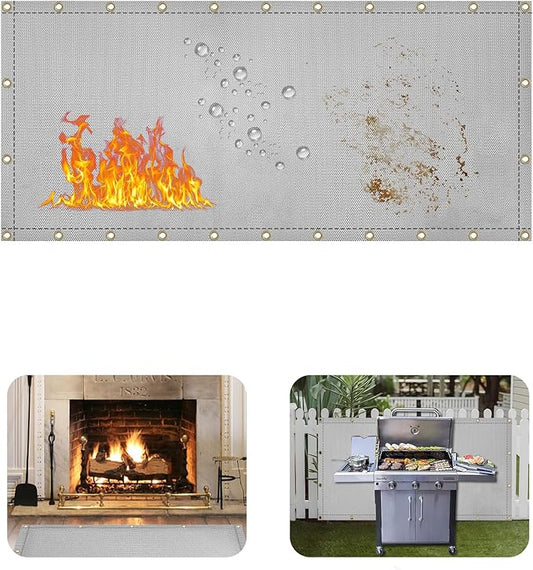 Heat Shield Behind Grill Grey Fireproof Cover and Screen Protect Deck Railing from Grill Heat Shield for Wood Stove, 3’x10’ Wall Protector for Fridge Waterproof BBQ Mat UV Resistant Privacy Screen