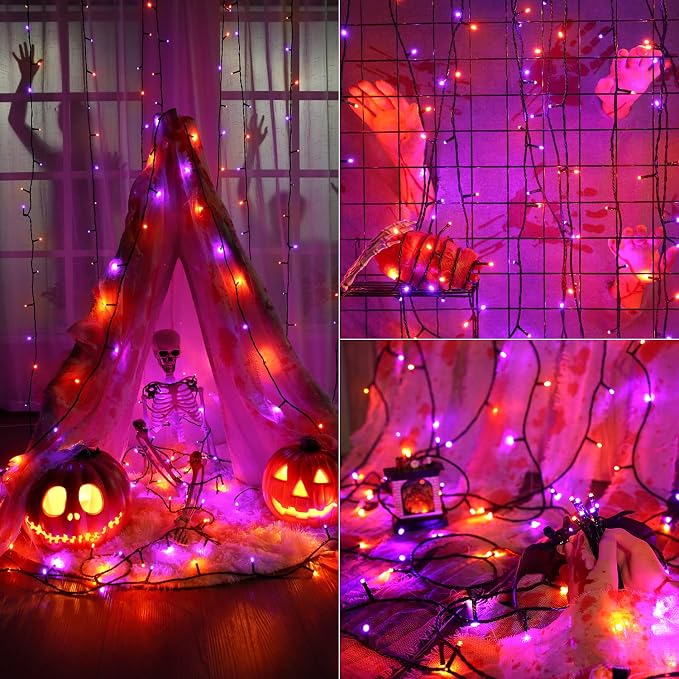 Brizled LED Halloween Lights Indoor Outdoor Orange & Purple String Light | 2 Pack 240 LED 95.14ft; 8 Modes; Connectable; Timer; Waterproof; Plugin Mini Twinkle Light for Outside Spooky Tree Decoration