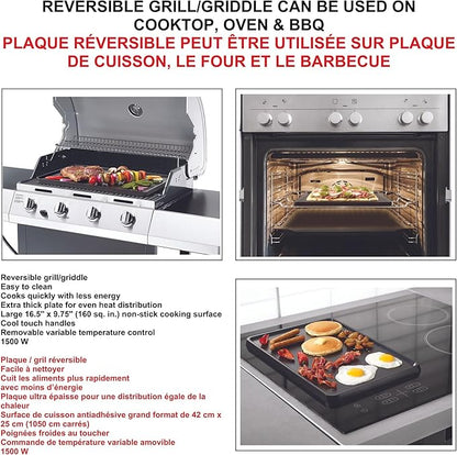 Starfrit The Rock Electric Reversible Grill & Griddle - Rock.Tec Non-Stick - Variable Temperature Control – Cool-Touch Handles - 1500W - Black