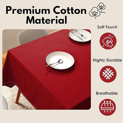Tablecloth 52x70 Inch 100% Cotton Table Cover Decorative Washable Rectangle Tablecloths for Gifts, Kitchen, Dining, BBQ, Buffet & Camping - Red