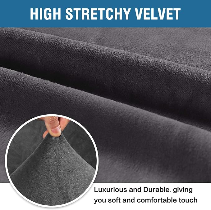 H.VERSAILTEX Stretch Velvet Armchair Cover Couch Covers 1 Cushion Chair Slipcover for Living Room Furniture Cover Crafted from Thick Comfy Rich Velour (Chair 31"-49", Gray)