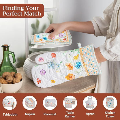 Maison d'Hermine Oven Gloves 100% Cotton Oven Mitt 7" x 13" with Loop Heat Resistant BBQ Cooking Gloves Baking Grilling Kitchen Hotel Home Farmhouse Spring Summer (Pack of 1, Summer Whisper)