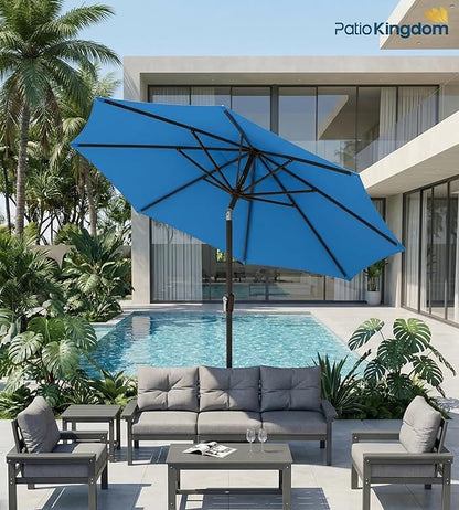 PatioKingdom 9FT Patio Outdoor Umbrella-UPF 50+ Sun Shade with Wind Vent, Push-Button Tilt & Smooth Crank Lift, Rust-Resistant Fiberglass Frame for Garden, Backyard,Yard (Royal Blue)