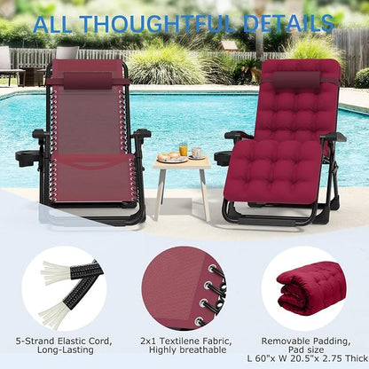 Slendor Zero Gravity Chair, Recliner Lounge Chairs with Cushion, Wine Red | Reclining Lounge Chair, Folding Anti Gravity Chairs w/Upgraded Lock, Removable Upgraded&Headrest, 440lbs, for Indoor Outdoor
