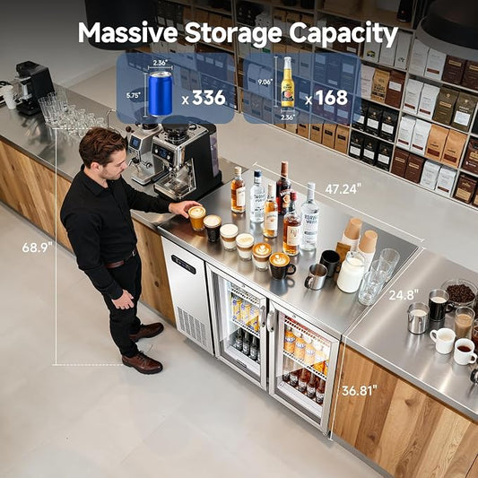 BODEGA BODEGACOOLER 12 Cu.Ft Commercial Back Bar Cooler, Stainless Steel | Stainless Steel Counter-Height Beverage Fridge – LED Lighting, Adjustable Shelves, Lock & 4 Casters, 32°F-50°F for Bars