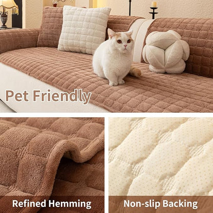 Velvet Couch Covers for Dogs, Dog Sectional Couch Covers, Pet Couchs Cover for Large Sectional, Couchs Protector for Dogs, Sectional Sofa Cover for Pet Washable(1PC,Dark Brown,27.6"×94.4")
