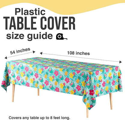 Exquisite 66% Thicker Summer Tablecloth 24 Pack - Luau Hawaiian Tropical Plastic Tablecloth Rectangle 54x108 Inch - Disposable Table Cover - Flamingo Pineapple Palm Leaf Beach Pool Tiki Aloha Party