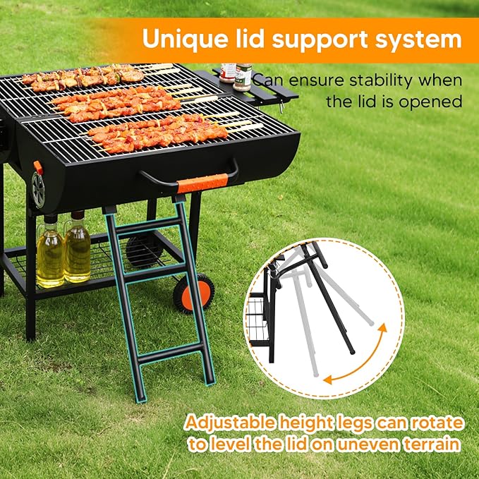 Extra Large Charcoal BBQ Barrel Grill 871 Square Inches Cooking Area Barrel Charcoal Grill with 2 Foldable Side Tables for Backyard Camping Patio Parties and Picnics