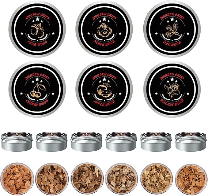 6 Wood Chips for Smoking,Flavors Cocktail Smoker Wood Chip, Smoke Infuser Chips for Drinks includes Peach, Oak, Cherry, Apple, Walnut and Pear Wood Chips for Whiskey Wood Smoking Chip