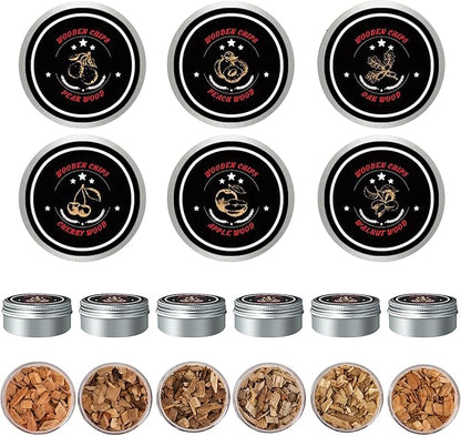 6 Wood Chips for Smoking,Flavors Cocktail Smoker Wood Chip, Smoke Infuser Chips for Drinks includes Peach, Oak, Cherry, Apple, Walnut and Pear Wood Chips for Whiskey Wood Smoking Chip