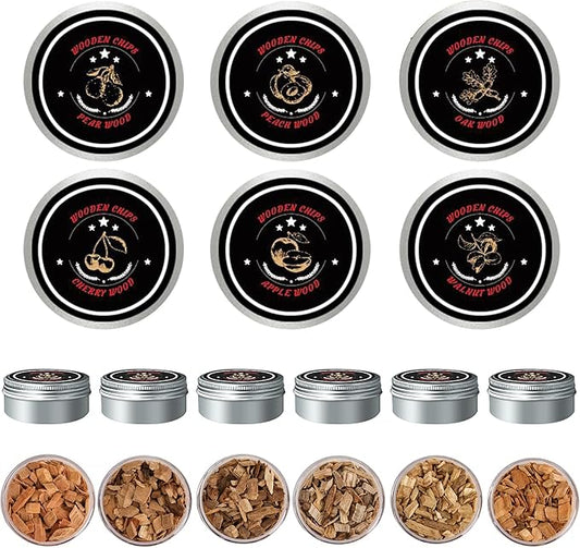 6 Wood Chips for Smoking,Flavors Cocktail Smoker Wood Chip, Smoke Infuser Chips for Drinks includes Peach, Oak, Cherry, Apple, Walnut and Pear Wood Chips for Whiskey Wood Smoking Chip