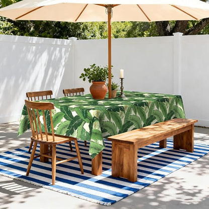 LVTXIII Rectangle Outdoor Tablecloth with Umbrella Hole and Zipper, Water-Repellent 60 x 84 Inch Patio Table Cover for Picnic, Garden, Backyard Dining, Swaying Palms Green