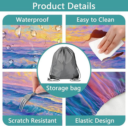 Piano Keyboard Picnic Table Cover with Bench Covers, Camping Essentials, Beach Seaside Sunset Purple Waterproof Windproof, Fitted Tablecloth Cover with Elastic Edge for Outdoor Garden 3 PCS 30x96 Inch