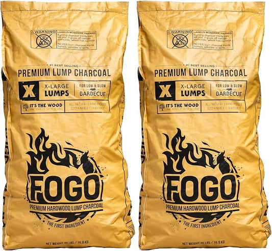 FOGO Premium Hardwood Lump Charcoal, Natural, Large Sized Lump Charcoal for Grilling and Smoking, Restaurant Quality, 35 Pound Bag, 2-Pack