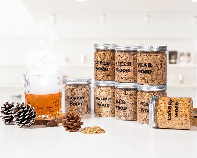 Natural Wood Chips for Cocktail Smoker - 8 Flavors - for Cocktail Parties, Fast-Burning Smoking Chips Compatible with Electric Whiskey Smokers & Smoke Guns, Smoker Accessories Gift Set for Men