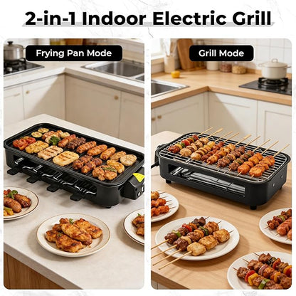 Pukomc Electric Indoor Grill,2 in 1 Indoor Grills for Kitchen | Grill Net & Non-Stick Cooking Removable Plate, Temperature Control, Dishwasher Safe, 1800W Large Smokeless