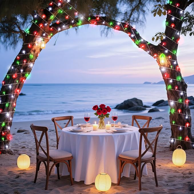 82FT 250 LED Outdoor String Lights, Red White and Green Christmas Lights | Plug in Waterproof 8 Modes Clear Wire String Twinkle Lights for Indoor Bedroom Outside Patio Xmas Party Holiday Decorations