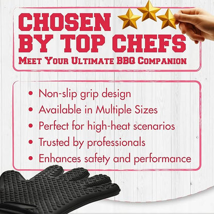 KITCHEN PERFECTION S Silicone Smoker Oven Gloves for Women -Extreme Heat Resistant BBQ Gloves -Handle Hot Food Right on Your Grill Fryer |Waterproof Oven Mitts for Cooking |Superior Set+3 Bonuses