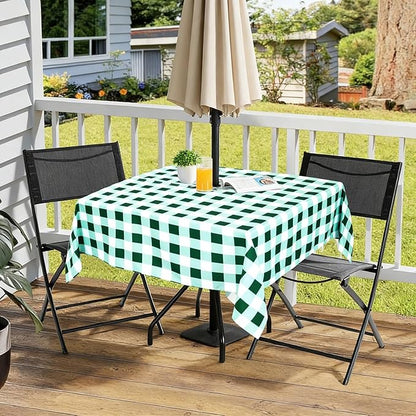 Poise3EHome Square Outdoor Tablecloth with Umbrella Hole and Zipper,Green and White Gingham 60x60 Inch,SpillProof Washable Table Cloth for Spring Summer Patio Garden Poolside Picnic Camping BBQS