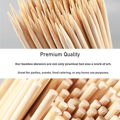 Natural Bamboo Skewers, 100Pcs 10Inch BBQ Sticks for Appetiser, Fruit, Cocktail, Kabob, Chocolate Fountain, Grilling, Barbecue, Kitchen, Crafting, Gardening and Party