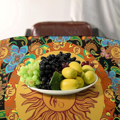 Vintage Boho Sun Tablecloth Wildflower Floral Bohemian Hippie Sun Table Cloth Water Resistant Wipeable Table Cover for Farmhouse Picnic Party Holiday Kitchen Dinner Table 60"x120"