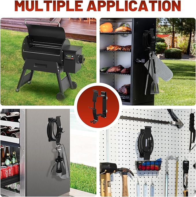 All-Metal Magnetic Power Cord Organizer with Strong Magnet, Coinicxcel Cable Holder for Most Wood Pellet Grill Smoker with Open Plug Slot & Hook, Suit for Traeger Grill Accessories, BBQ Accessories
